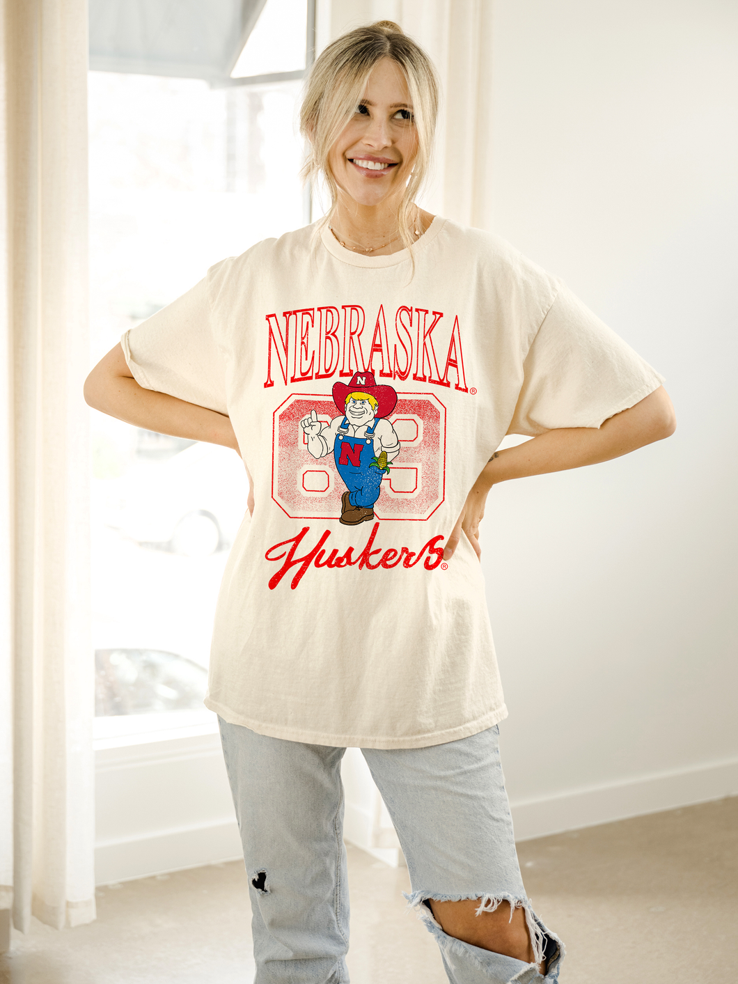 Cream NE Husker Mascot Tee